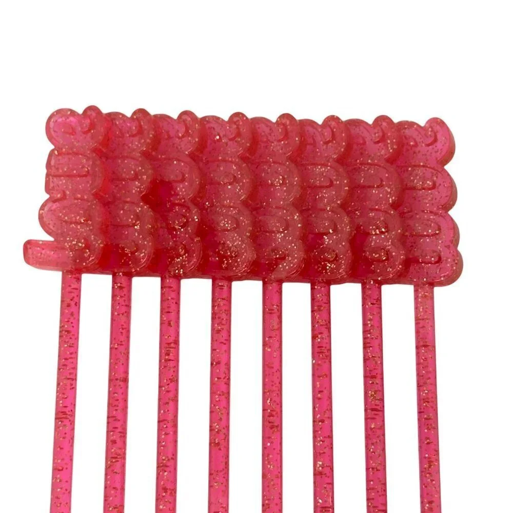 Hot Pink Love Glitter Drink Stirrers Swizzlers  2 Packs Valentine Bar Cart Decor